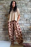 Basso Big Dot Balloon Cuff Pant Tan & Chocolate